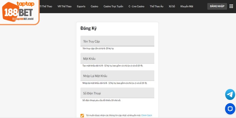 Tiếp đến là trong mục biểu mẫu đăng ký, anh em cần phải điền đầy đủ thông tin