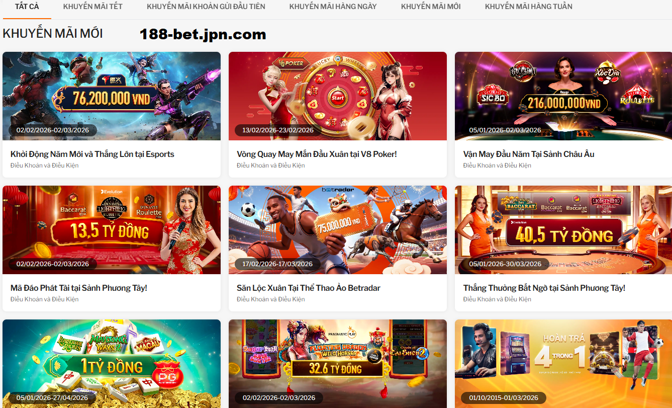 Thưởng khuyến mãi lớn tại 188bet